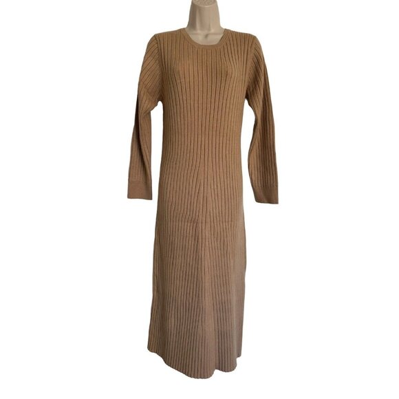 WAYF Dede & Emily BFF Collection Hollie Ribbed Knit Sweater Dress Camel Size L - Picture 12 of 15